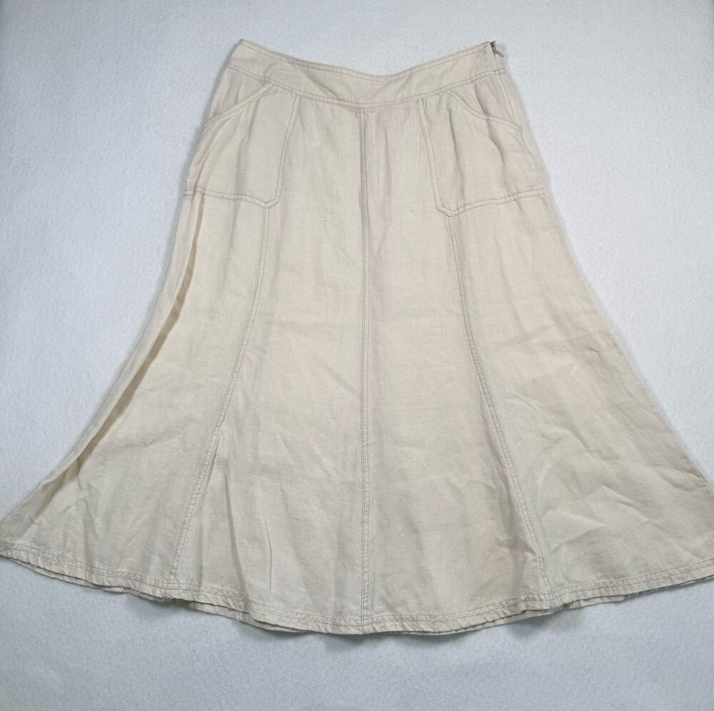 vintage 2000s JM Collection 100% linen beige flowy skirt womens size 8 petite